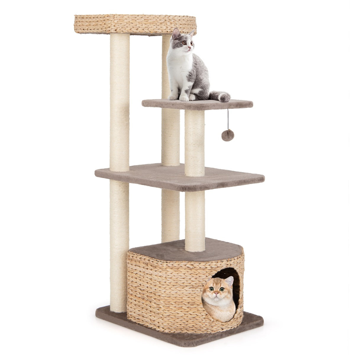 Torre para Gatos em Totora de 131 CM com 4 Níveis e Postes de Arranhar em Sisal