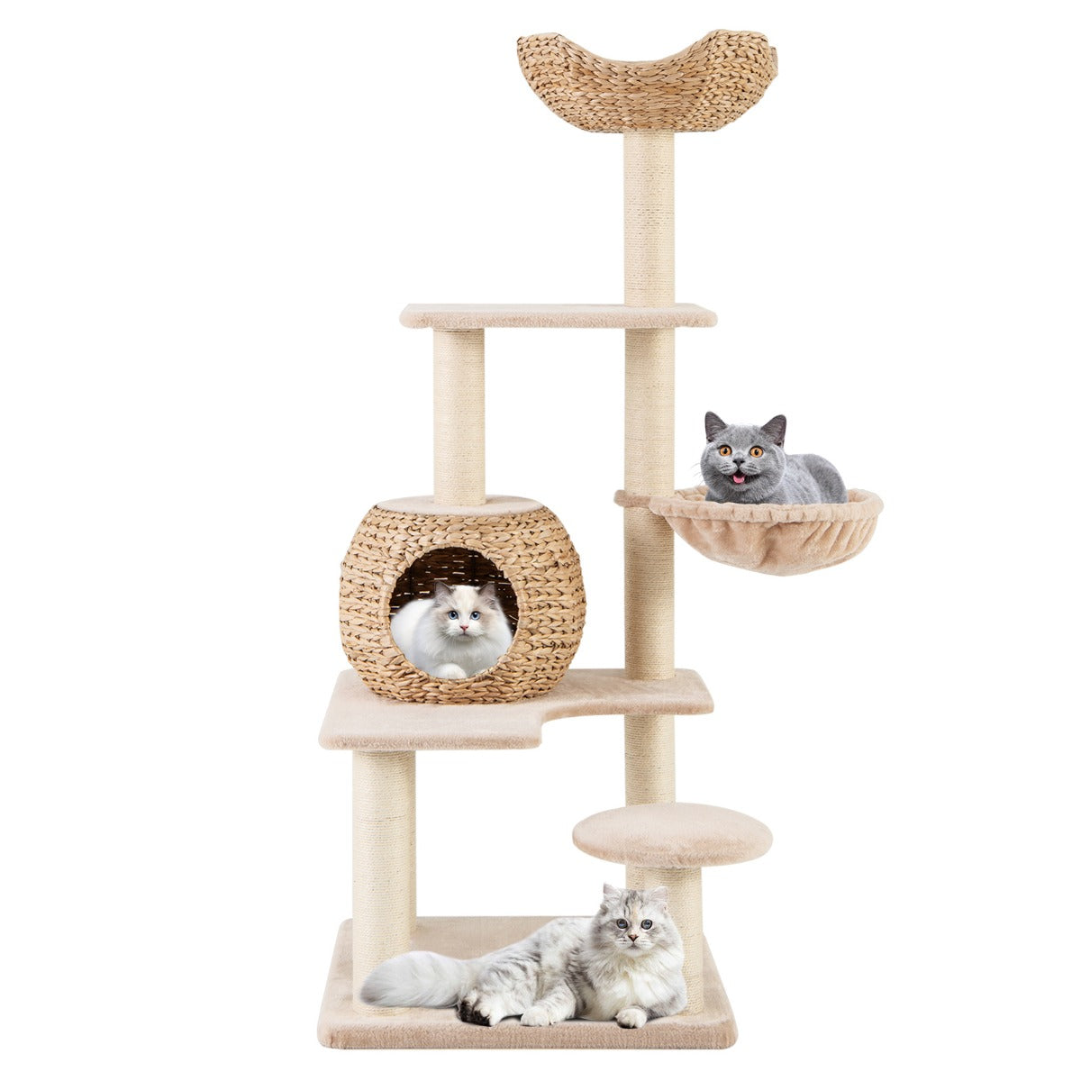Torre para Gatos de 150 CM com 5 Níveis e Postes de Sisal - Bege