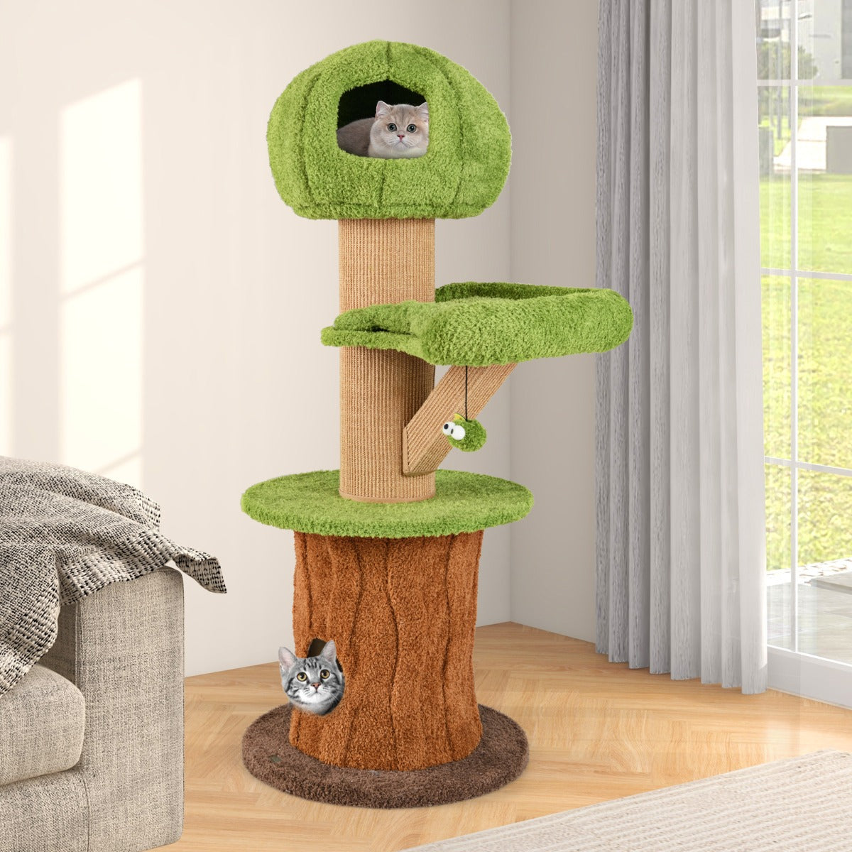 Torre de Gatos em Forma de Cogumelo com 148 CM de Altura - Verde