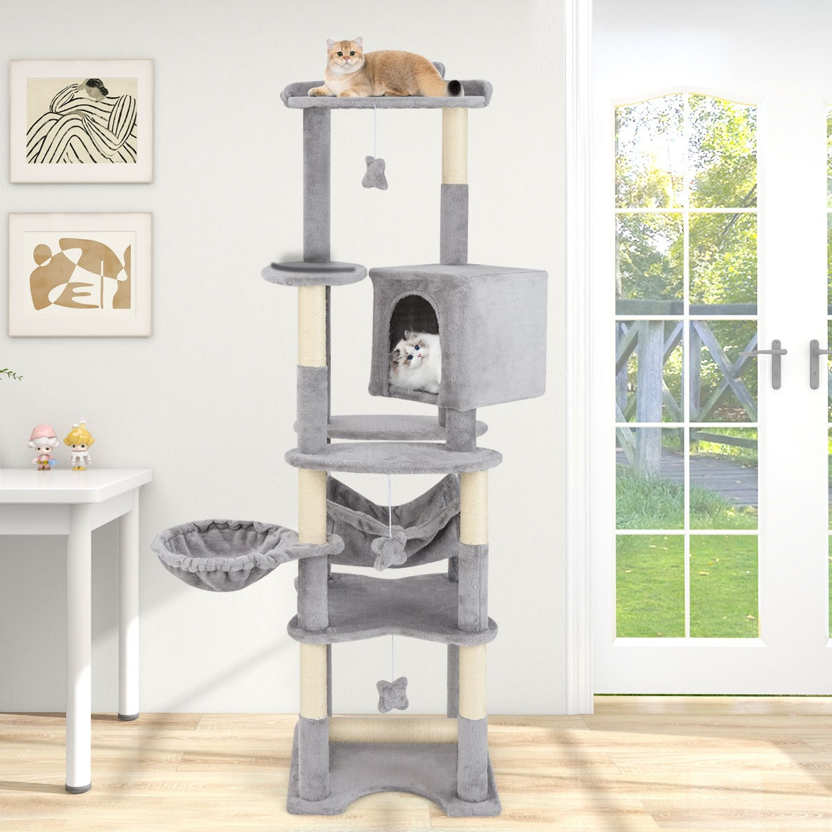 Arranhador para Gatos de Múltiplos Níveis – 176 cm – Cinzento – sisal