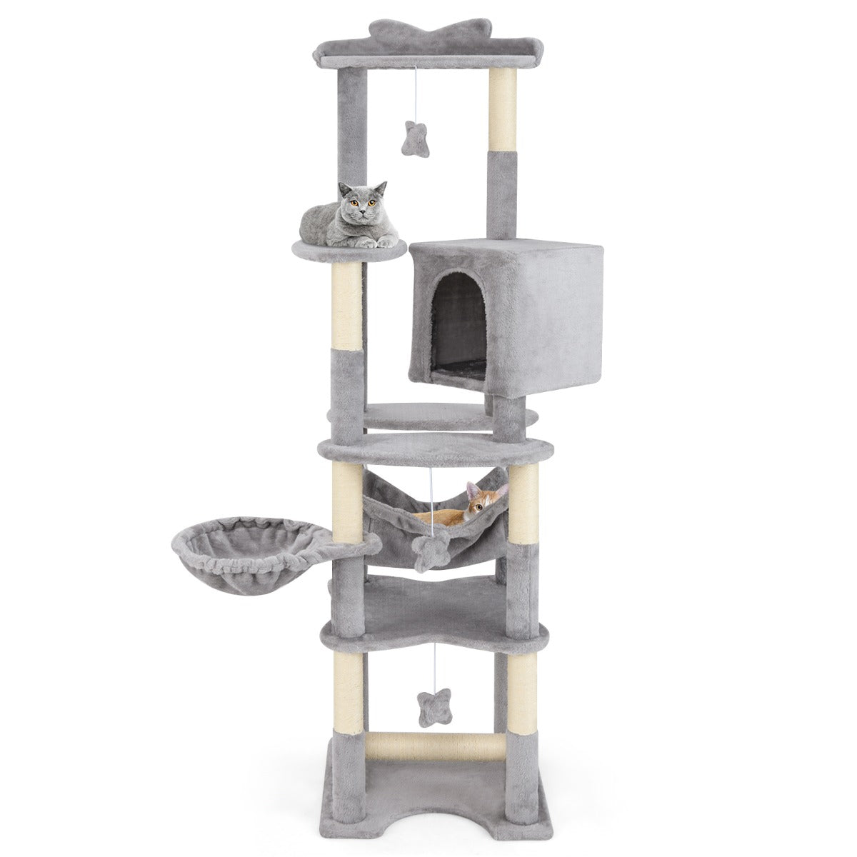 Arranhador para Gatos de Múltiplos Níveis – 176 cm – Cinzento – sisal