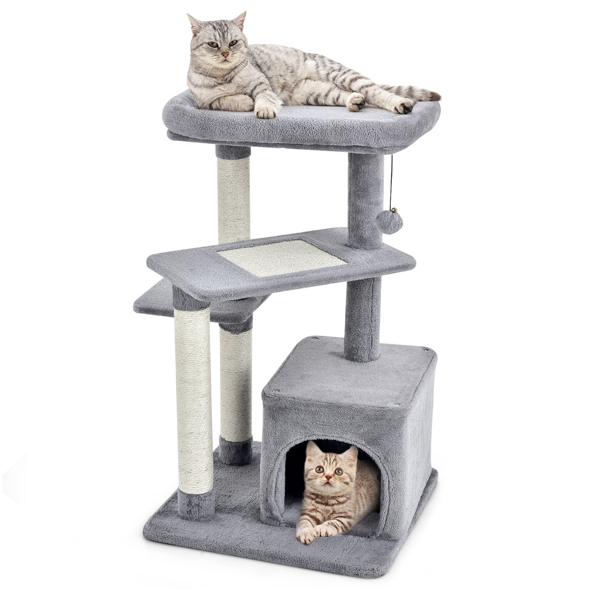 Arranhador para Gatos de 4 Níveis – 63 x 56,5 x 85 cm – Cinzento – Peluche