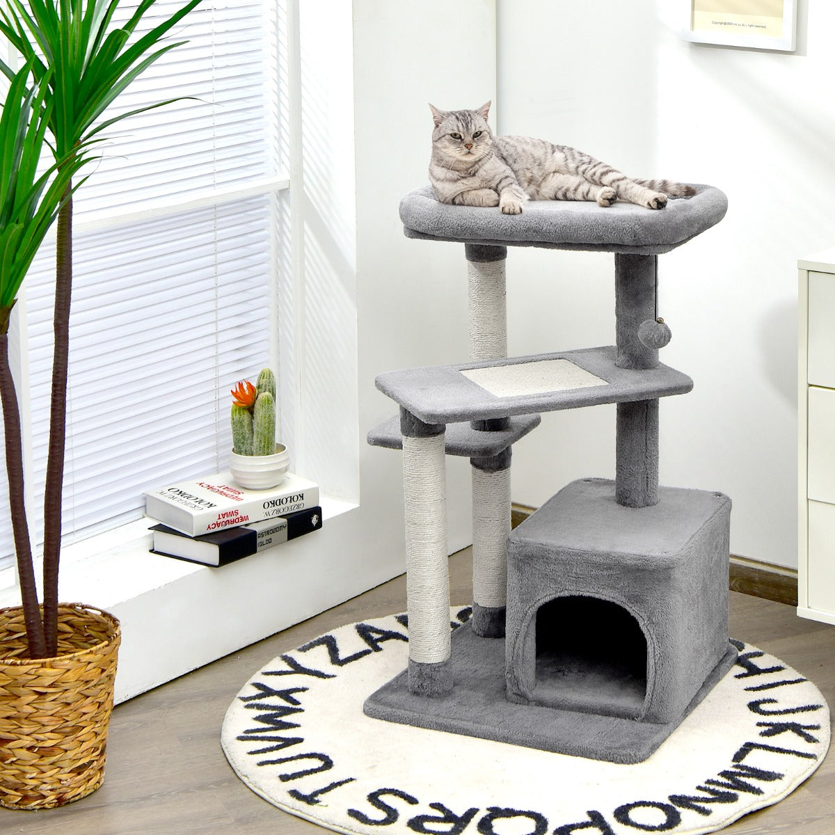 Arranhador para Gatos de 4 Níveis – 63 x 56,5 x 85 cm – Cinzento – Peluche