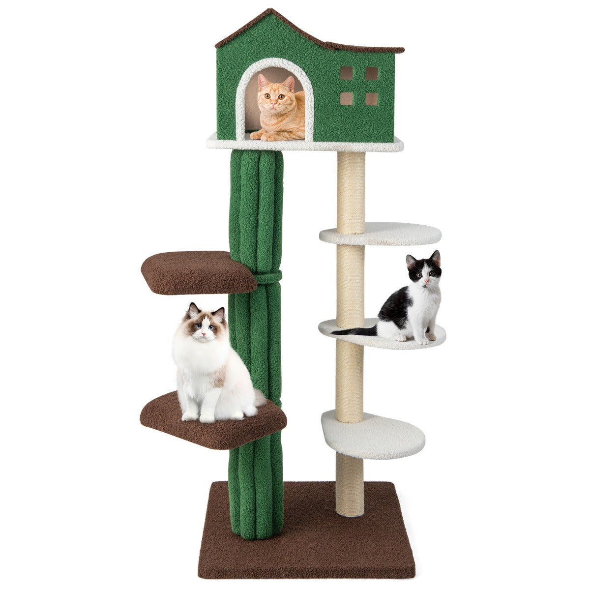 Torre para Gatos de Vários Níveis com Condomínio, Postes Arranhadores Cobertos com Sisal 58,5 x 58,5 x 153 cm