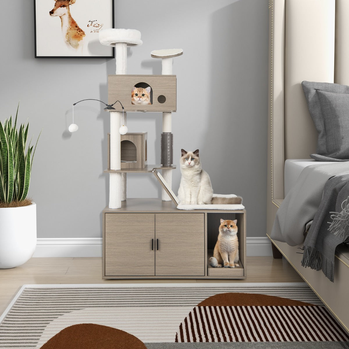 Arranhador para Gatos 2 em 1 – 95 cm x 55,5 cm x 173 cm – Cinza