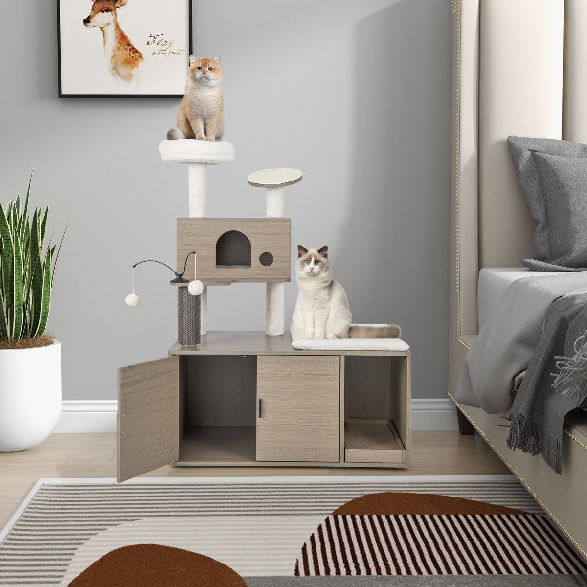 Arranhador para Gatos 2 em 1 – 95 cm x 55,5 cm x 132 cm – Cinza – Outros