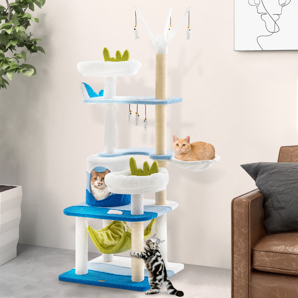 Torre para Gatos 165 cm Temática Oceânica Azul