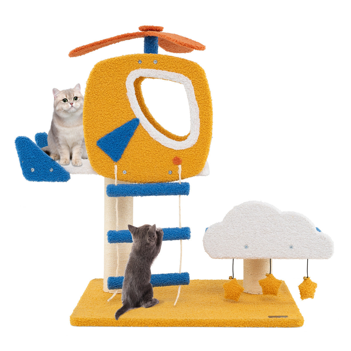 Torre para Gatos Temática de Aviação com Perchero em Forma de Helicóptero e Poste para Arranhar