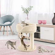 Torre Arranhador para Gatos Altura 53 cm 4 em 1 com Plataforma Base Acolchoada Brinquedo de Bola e Corda de Sisal Bege