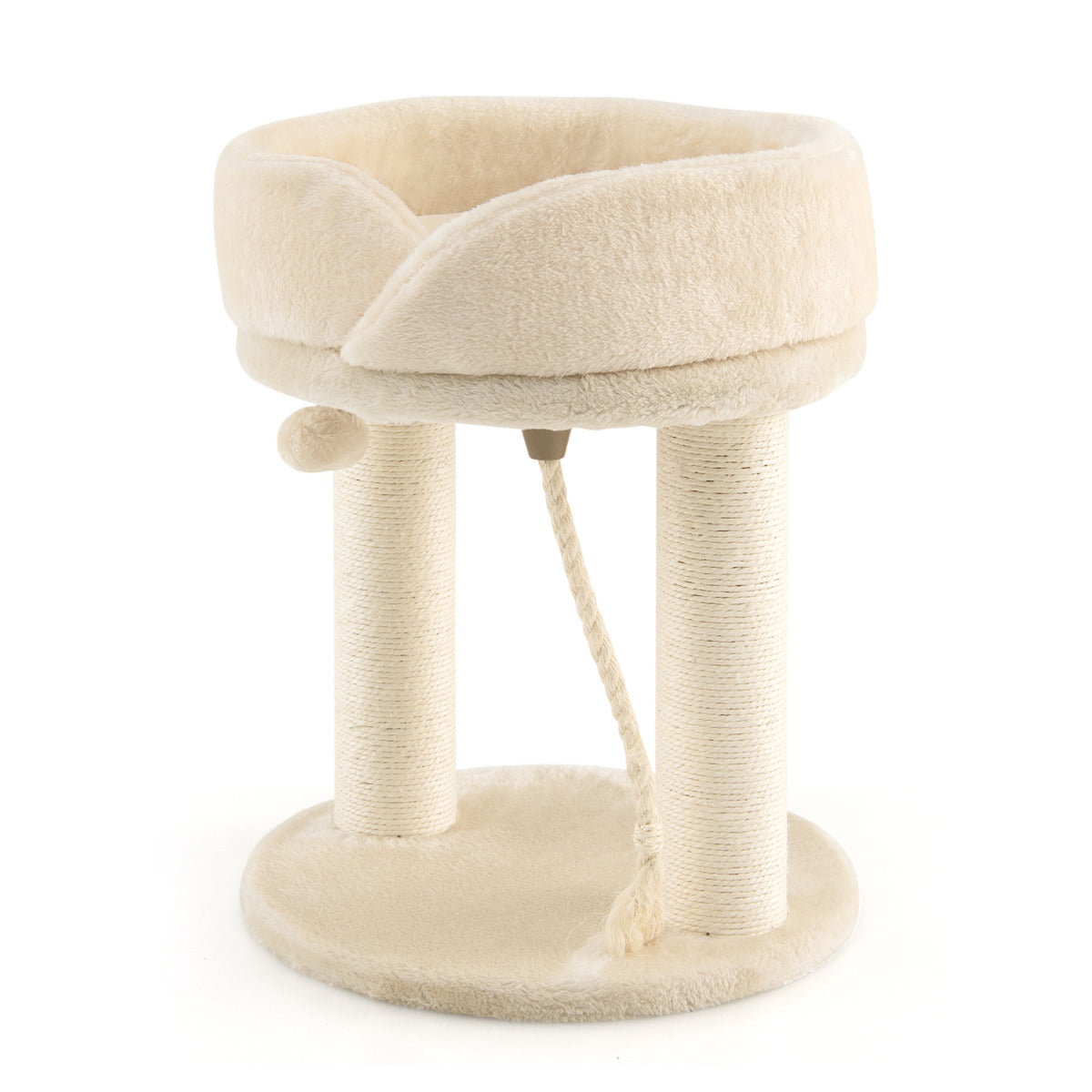 Torre Arranhador para Gatos Altura 53 cm 4 em 1 com Plataforma Base Acolchoada Brinquedo de Bola e Corda de Sisal Bege