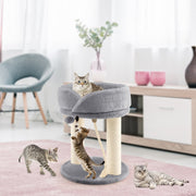 Arranhador para Gatos Altura 53 cm Torre para Gatos 4 em 1 com Plataforma Base Acolchoada Bola de Brincar e Corda de Sisal Cinzento