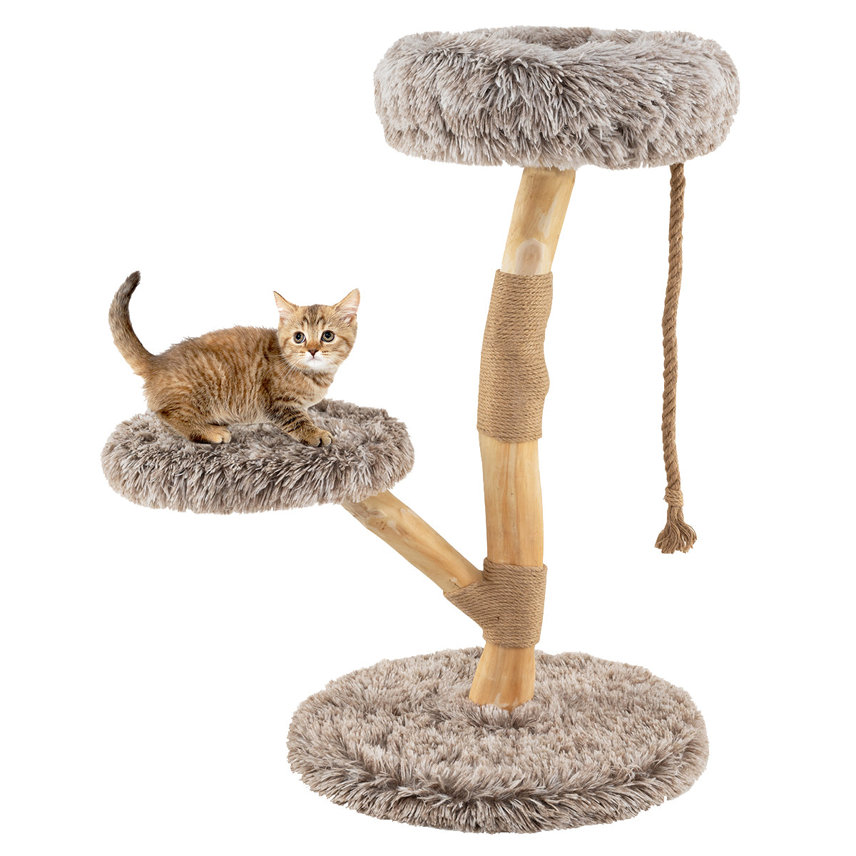 Centro de Atividades para Gatos em Árvore com Poste de Arranhar em Juta Natural e Marrom