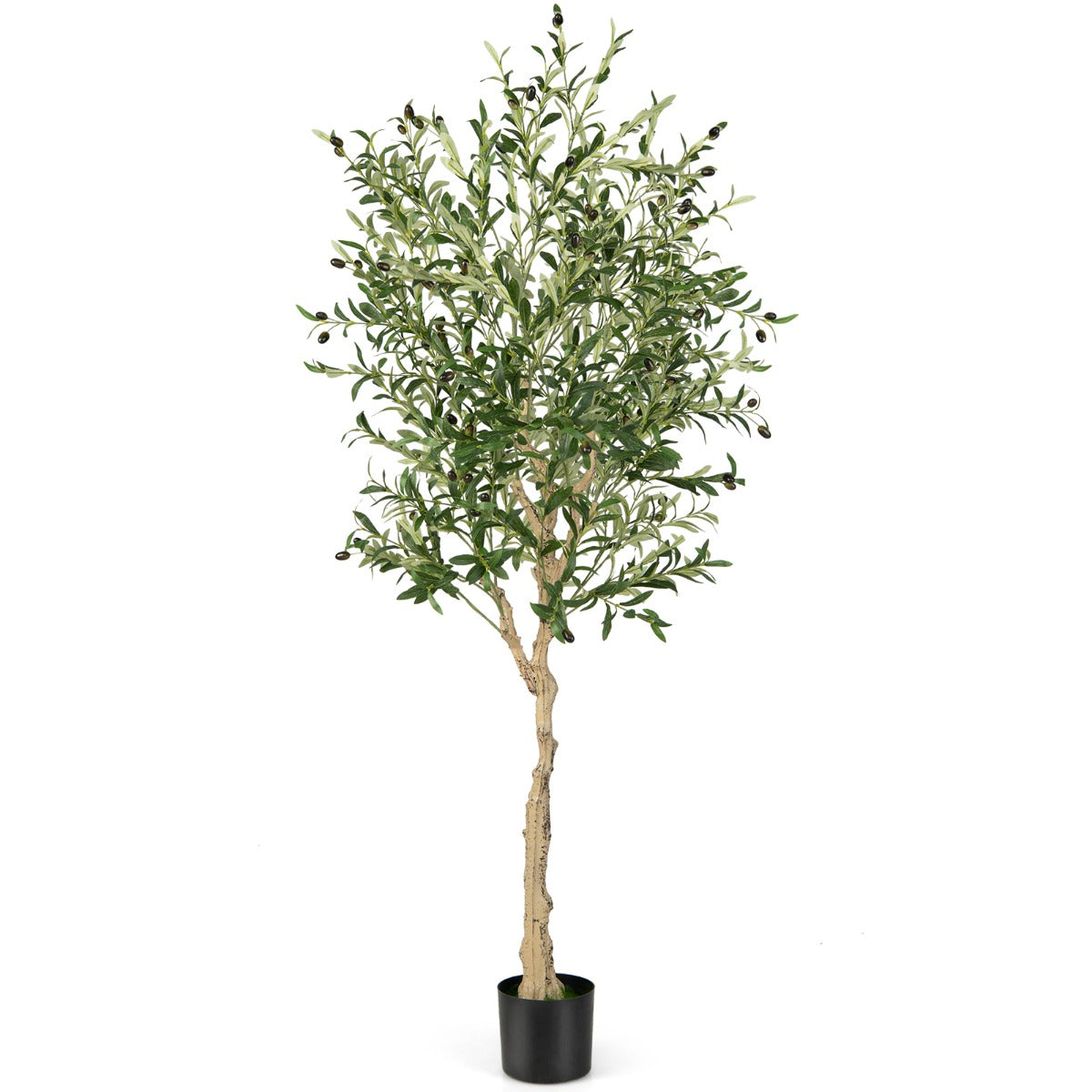 Conjunto de 2 Plantas de Oliveira Artificial 182 cm Plantas Falsas Decorativas de Imitação em Vaso de Cimento para Interior Escritório Casa