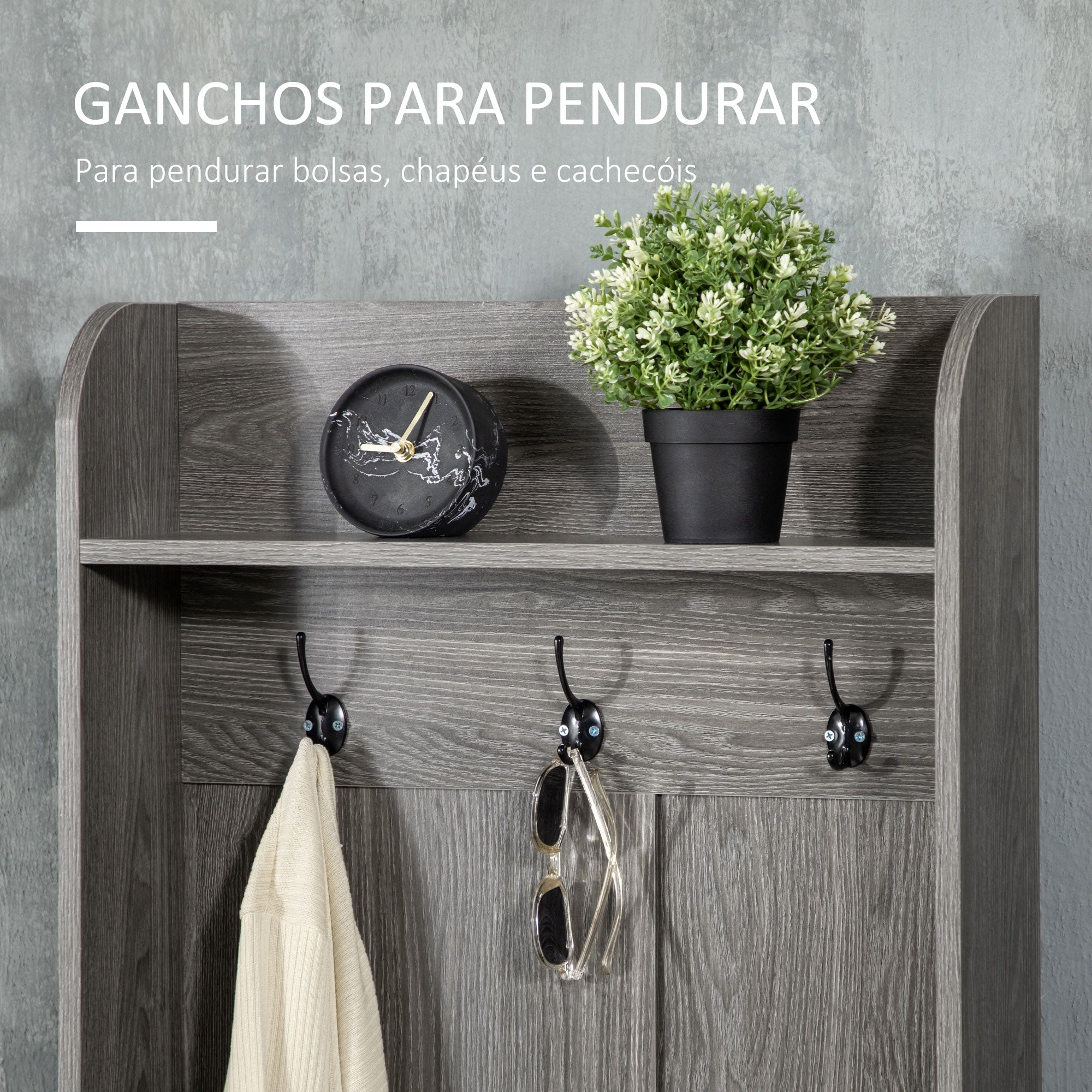 Móvel Cabide de Entrada Cinza 60x34x170 cm - Organizador de Corredor