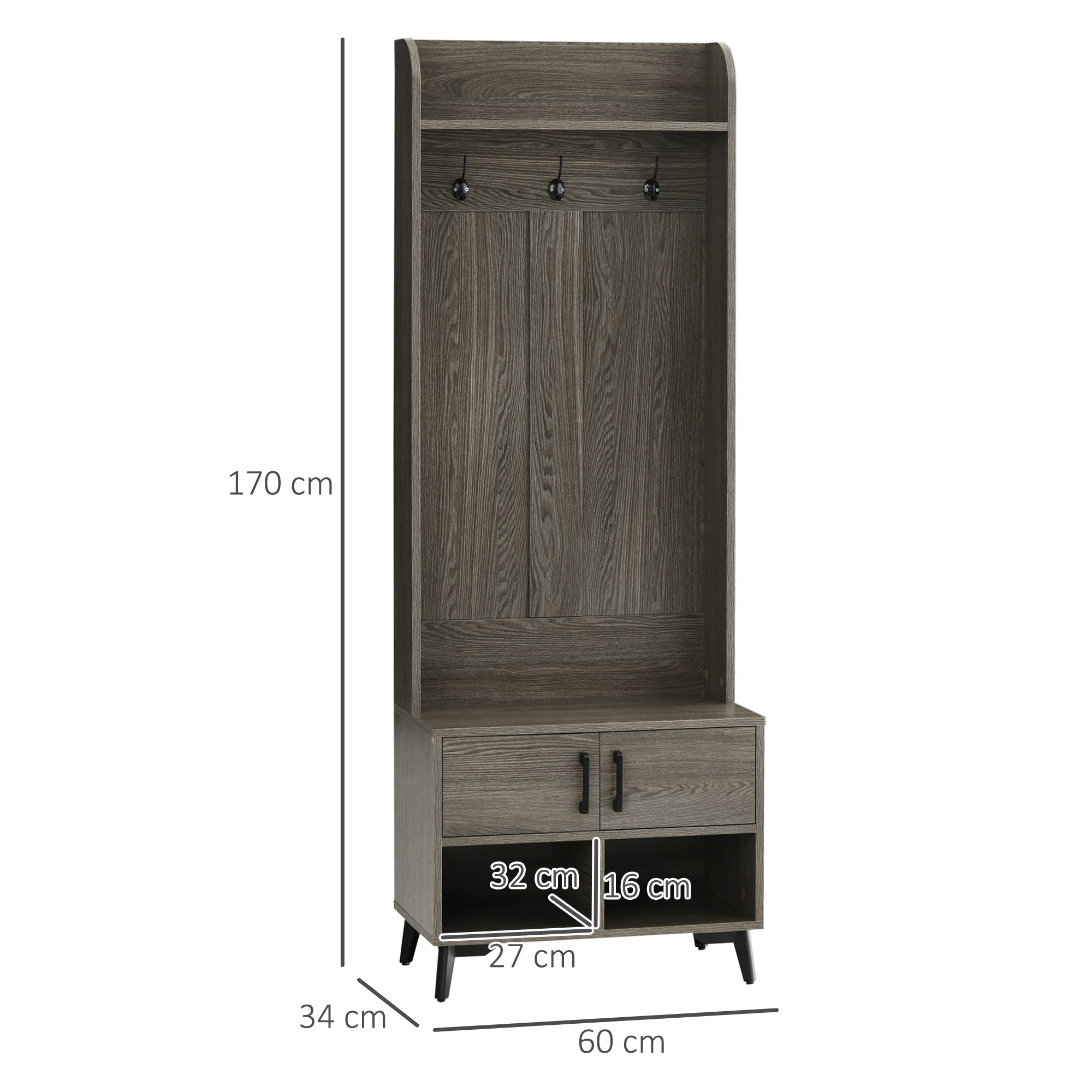 Móvel Cabide de Entrada Cinza 60x34x170 cm - Organizador de Corredor