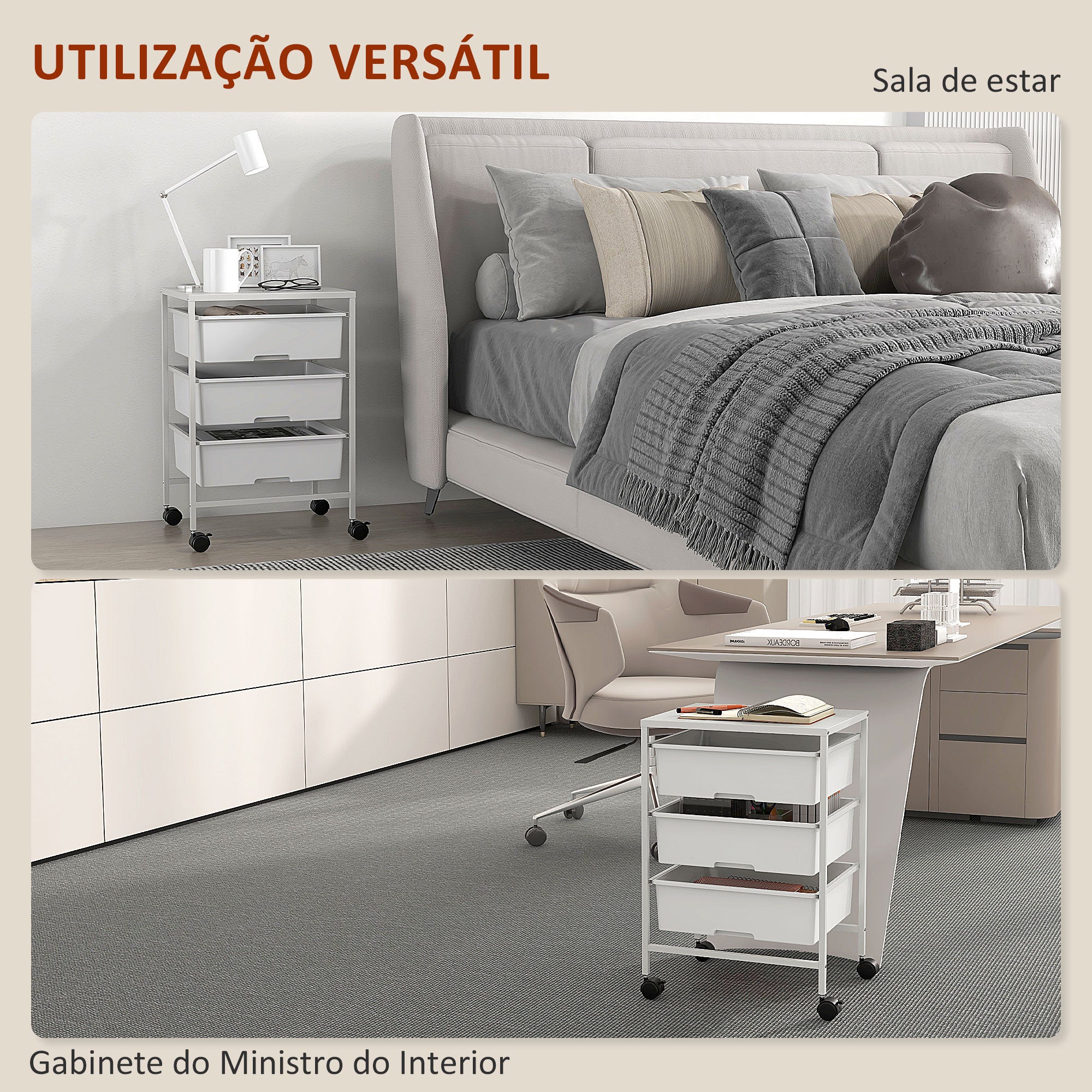 Carrinho Auxiliar de Cozinha 3 Níveis 40,8x33,5x60,5 cm - Branco