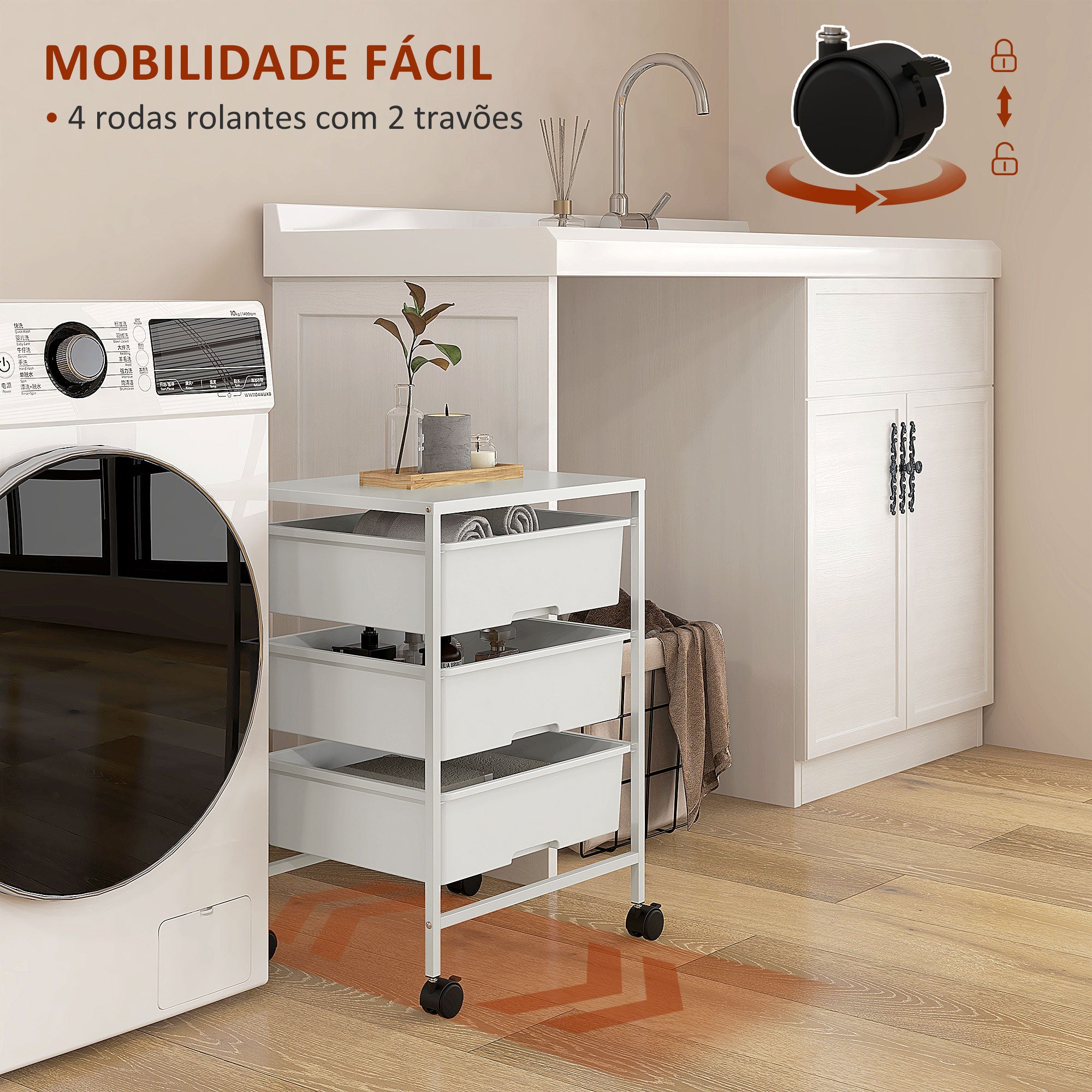 Carrinho Auxiliar de Cozinha 3 Níveis 40,8x33,5x60,5 cm - Branco