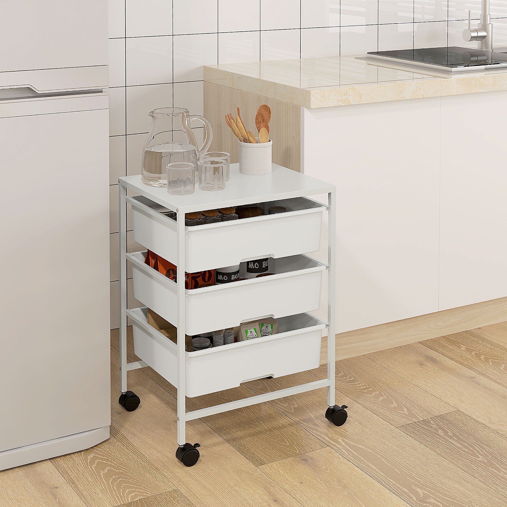 Carrinho Auxiliar de Cozinha 3 Níveis 40,8x33,5x60,5 cm - Branco