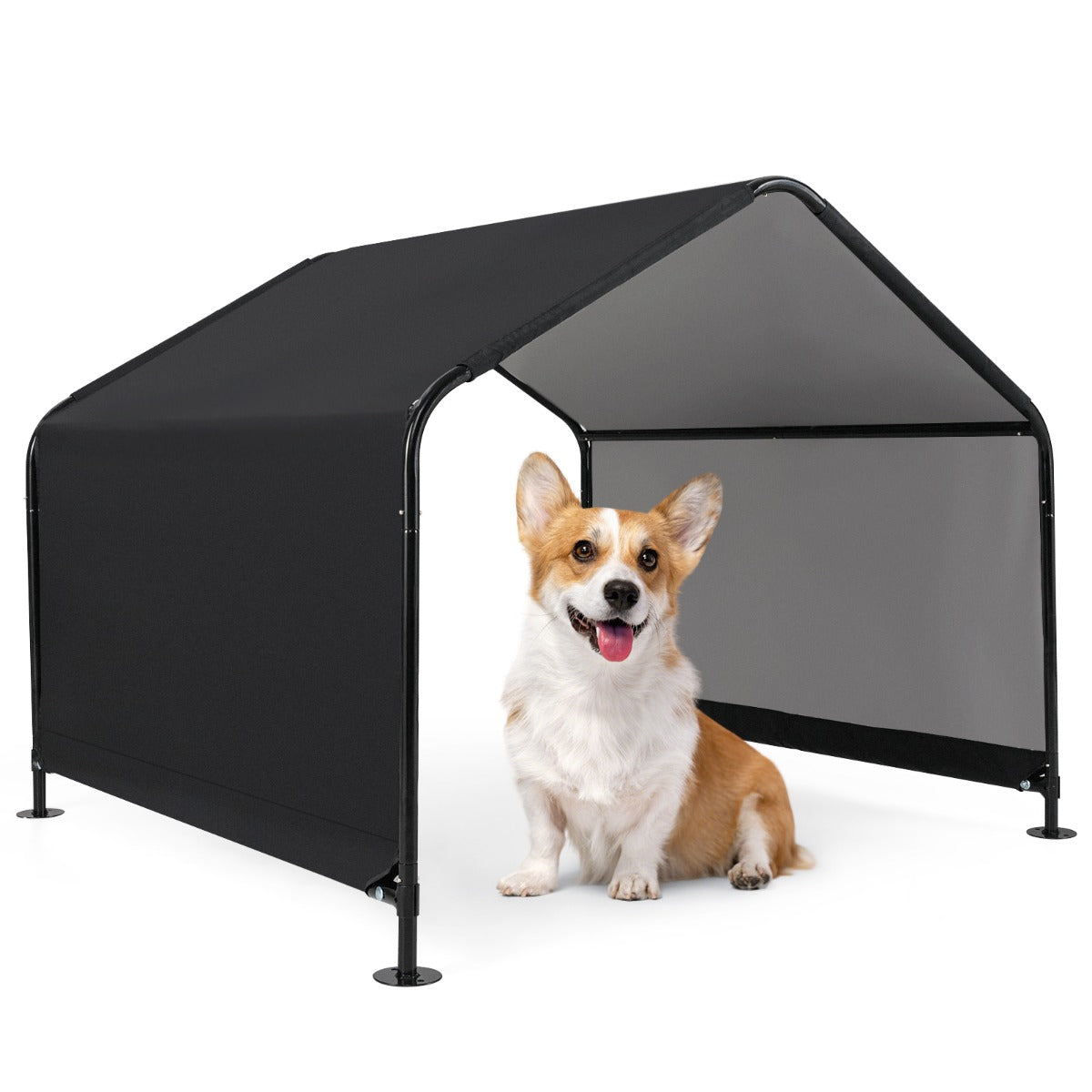 Abrigo de Sombra para Cães com Teto Impermeável Estacas de Terra Barraca com Toldo 129 x 124 x 108 cm Preto