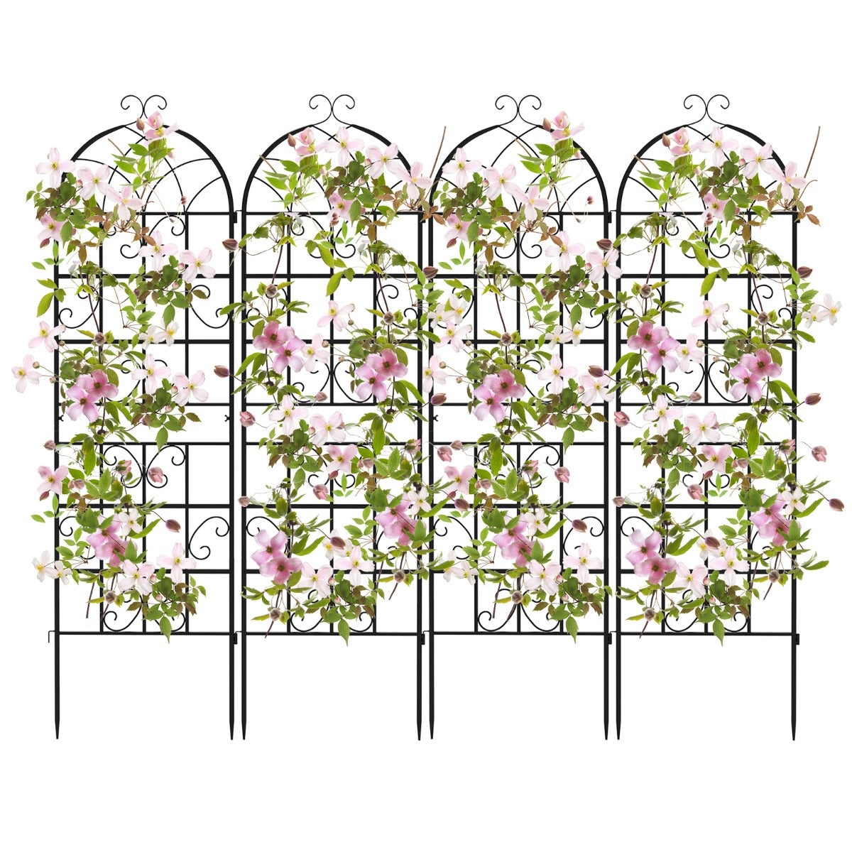 Conjunto de 4 Treliças de Jardim em Metal 180x50cm - Treliça Decorativa para Plantas Trepadeiras, Flores e Vegetais - Cor Preto