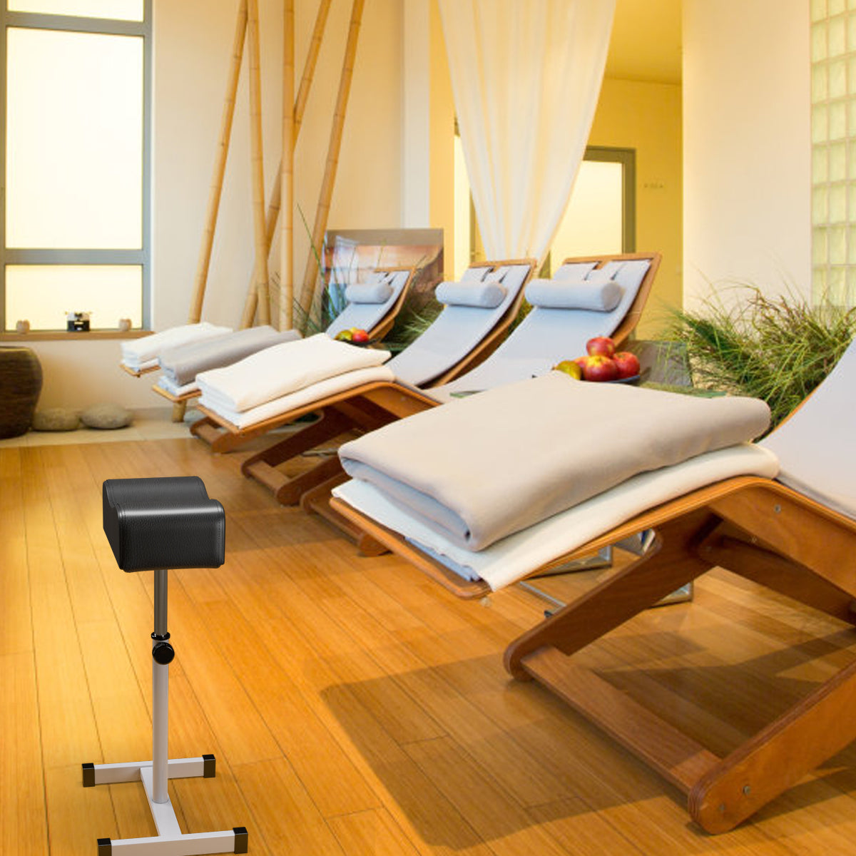 Reposapiés para pedicura e manicura – altura ajustável de 44-65 cm – cor preta – estrutura de aço