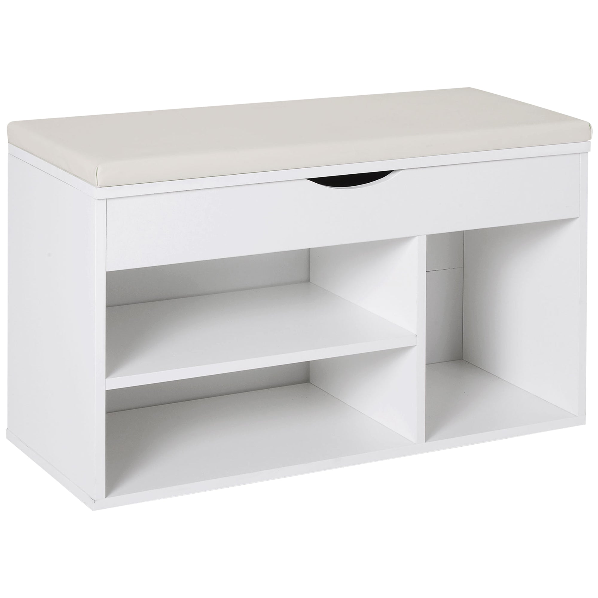 Banco Sapateira Branco 80x30x47 cm - Assento Acolchoado e Prateleiras