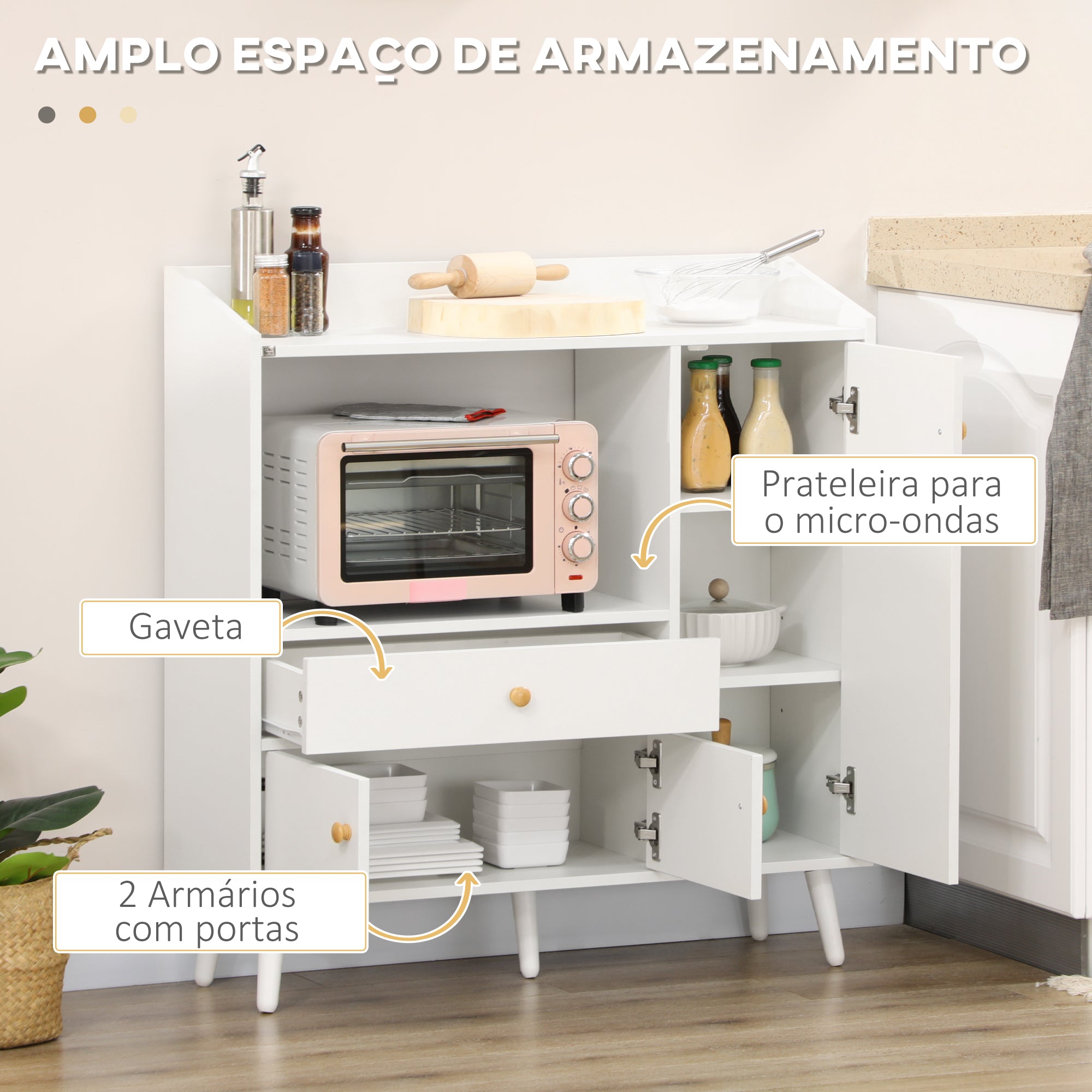 Armário de Cozinha para Micro-ondas 90x30x94 cm - Branco