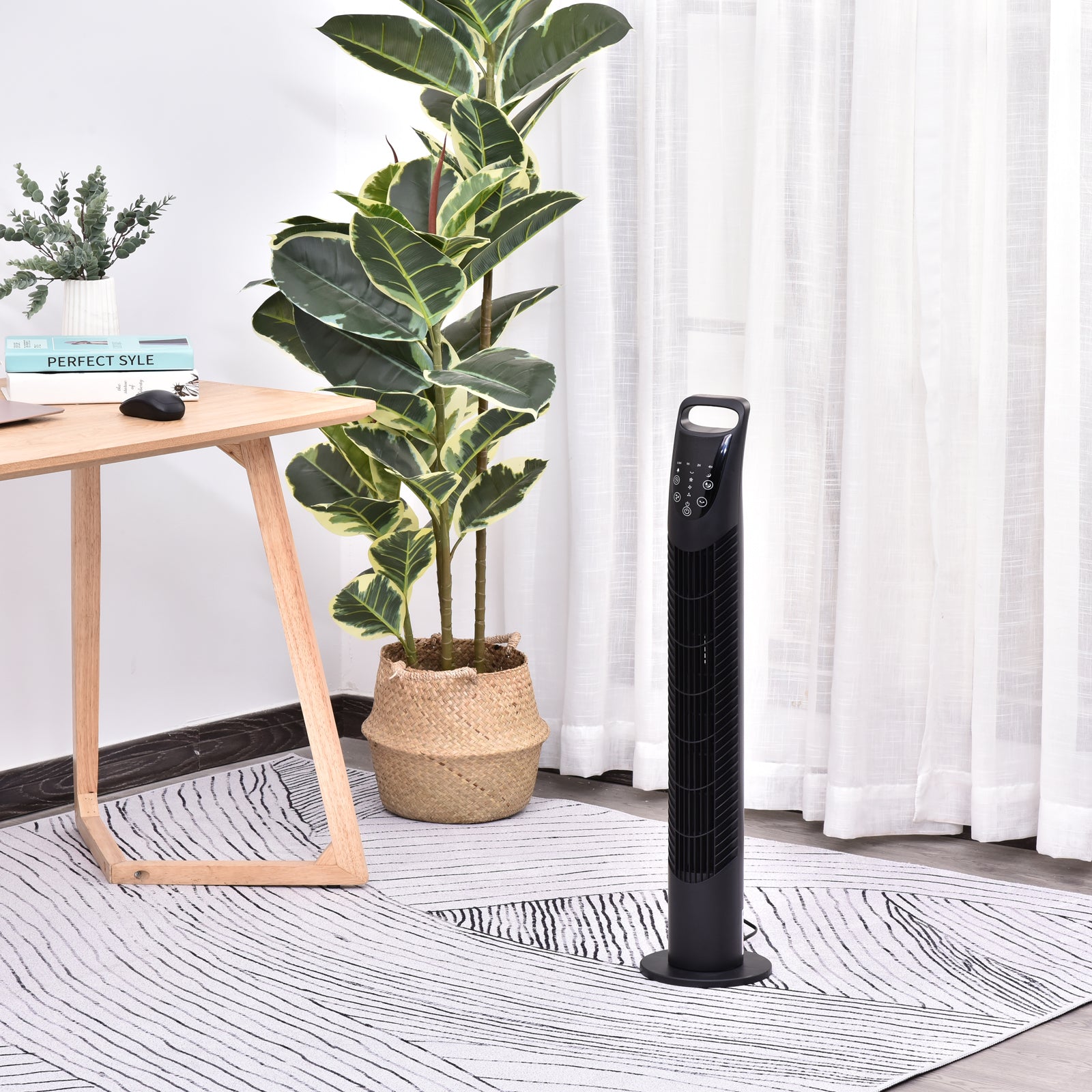 Ventoinha de Coluna com Controlo Remoto – Ø18x78,5 cm – Preto – ABS