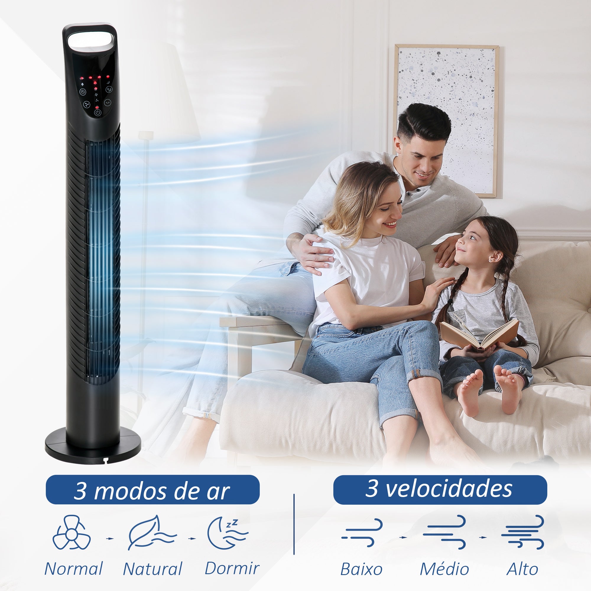 Ventoinha de Coluna com Controlo Remoto Ø18x78,5 cm Preto