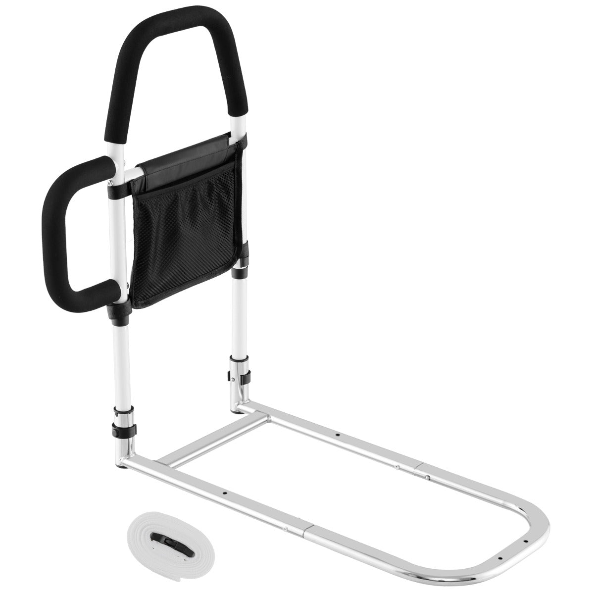 Riel de Segurança de Assistência para Cama com Duplo Pasamanes, Bolsa e Correia de Fixação, Suporta 136 kg, 61 x 40 x 64 cm, Branco