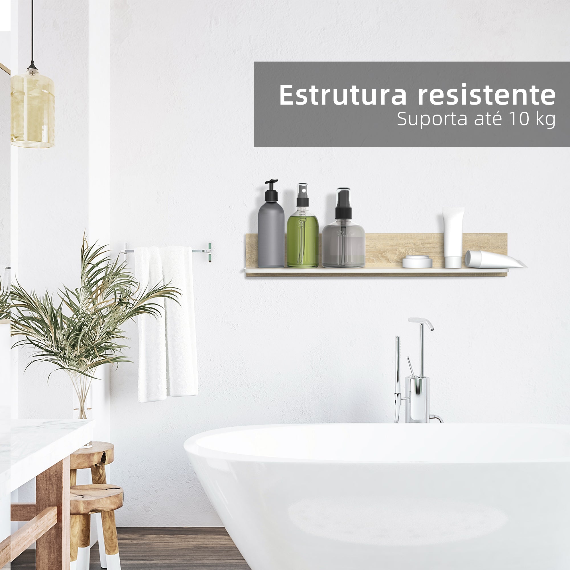 Estante Flutuante de Madeira – 120x15x20 cm – Carvalho e Branco – Aglomerado