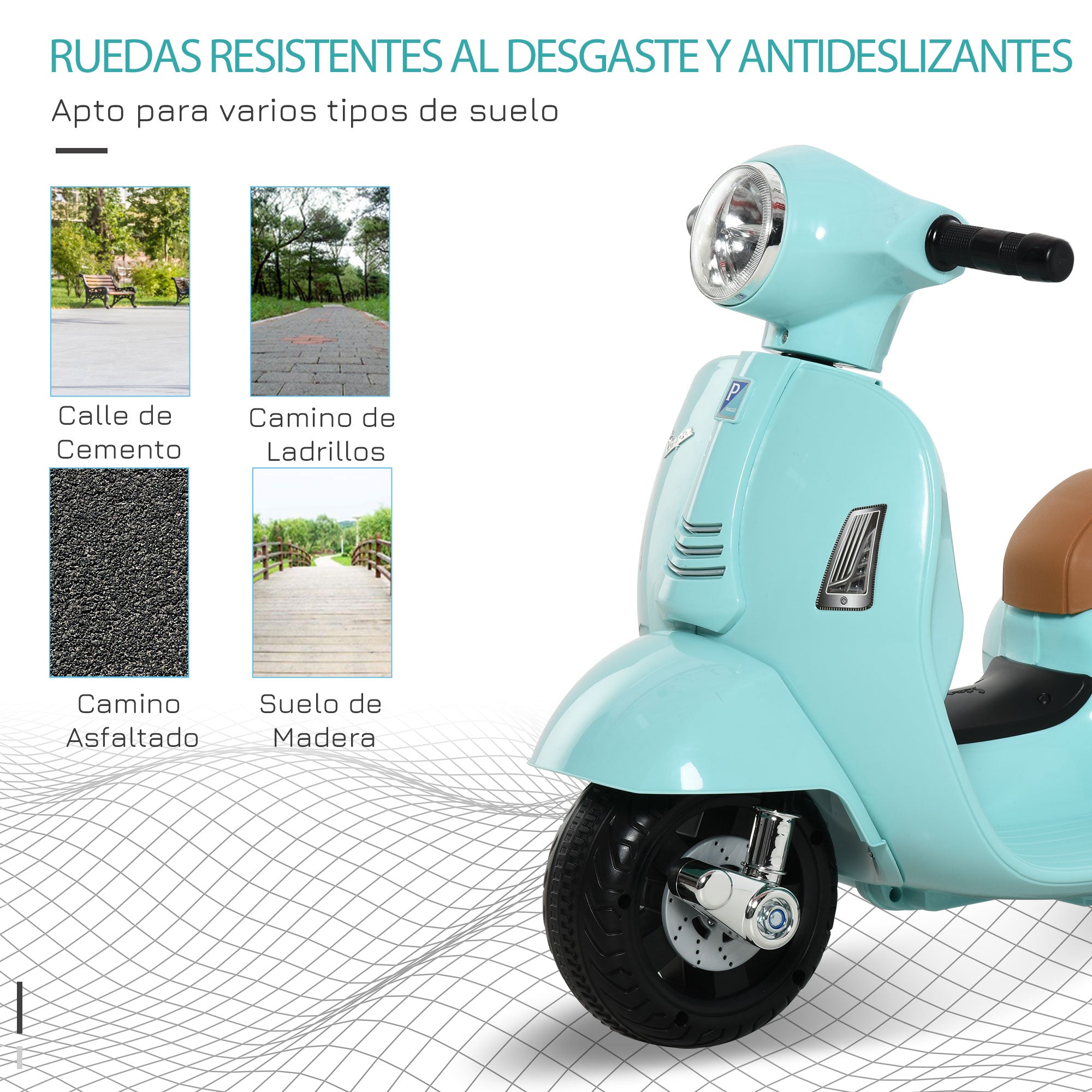 Mota Elétrica Infantil Verde 66,5x38x52 cm com Faróis e Buzina