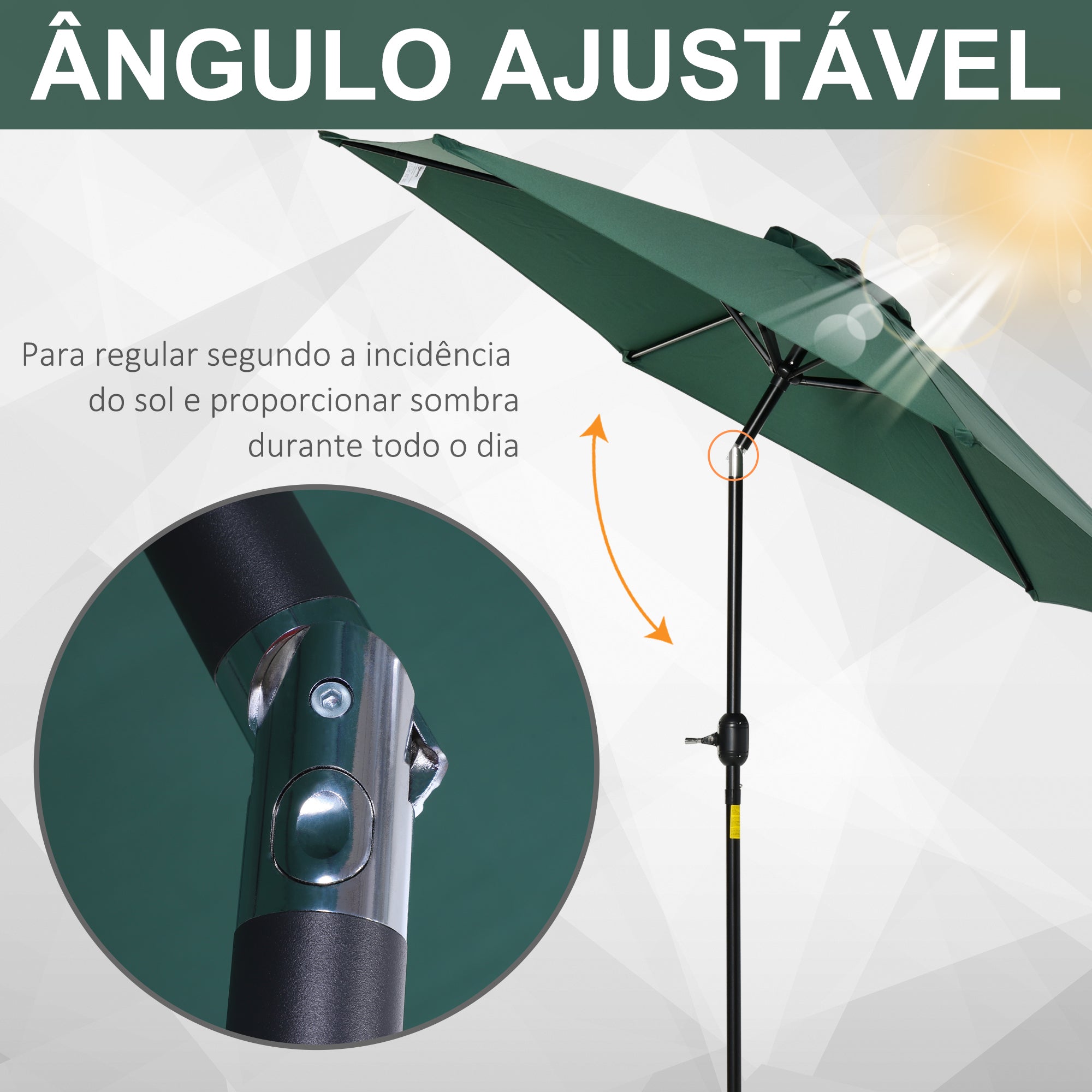 Chapéu de Sol de Jardim Verde Ø270x235cm - Proteção Solar e Reclinável