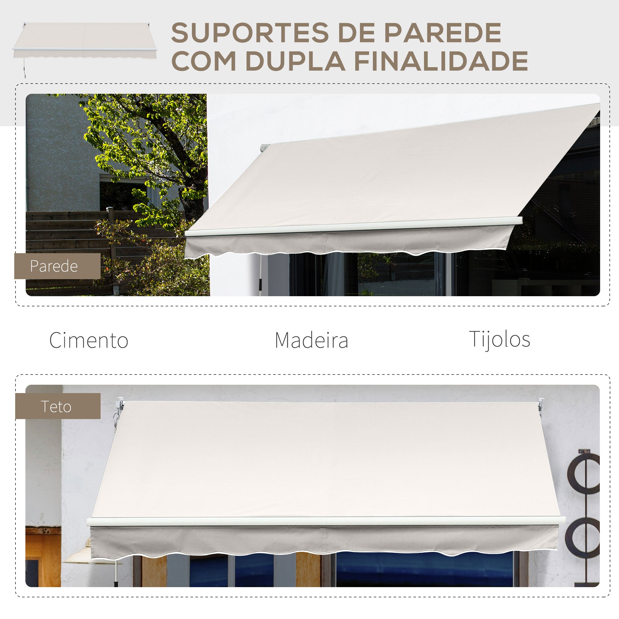 Toldo Manual Retrátil 200x250 cm Cor Creme Branco