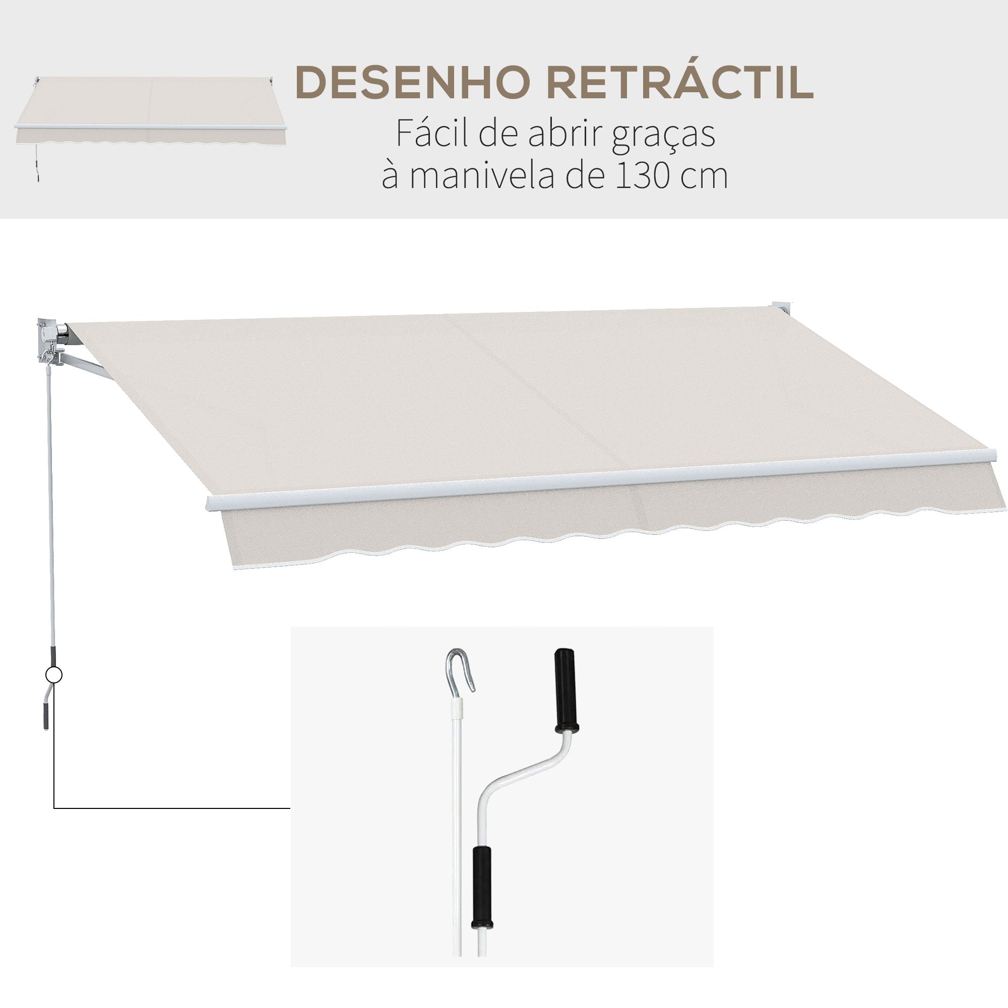 Toldo Manual Retrátil 200x250 cm Cor Creme Branco