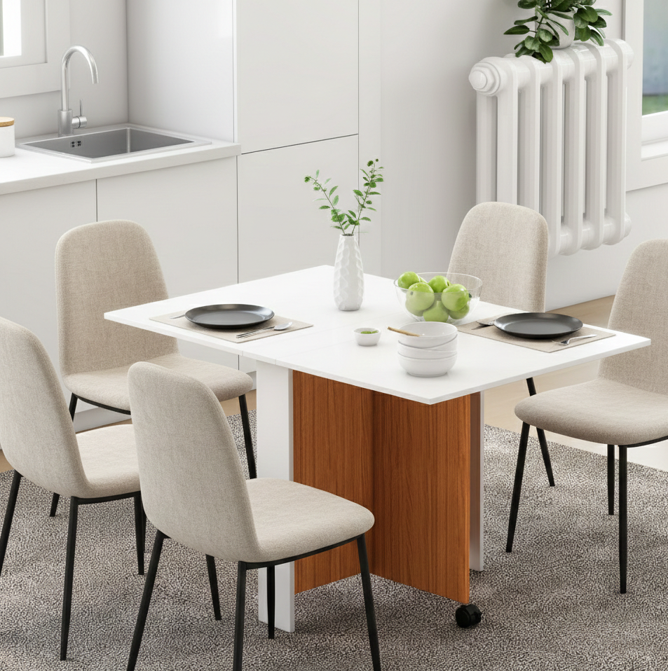 Mesa de Sala de Jantar Dobrável 120x80x73cm Branco e Teca