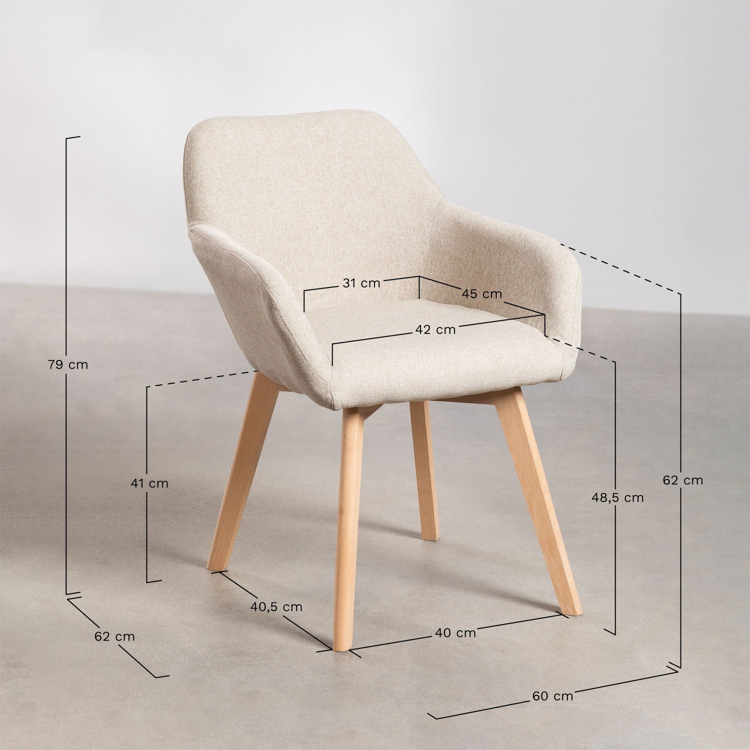 Cadeira de Jantar – Ervi com Braços - Cinza Claro - Madeira de Faia Natural