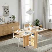 Mesa de Sala de Jantar Dobrável com Rodas 140x80x74cm Cor de Madeira Natural