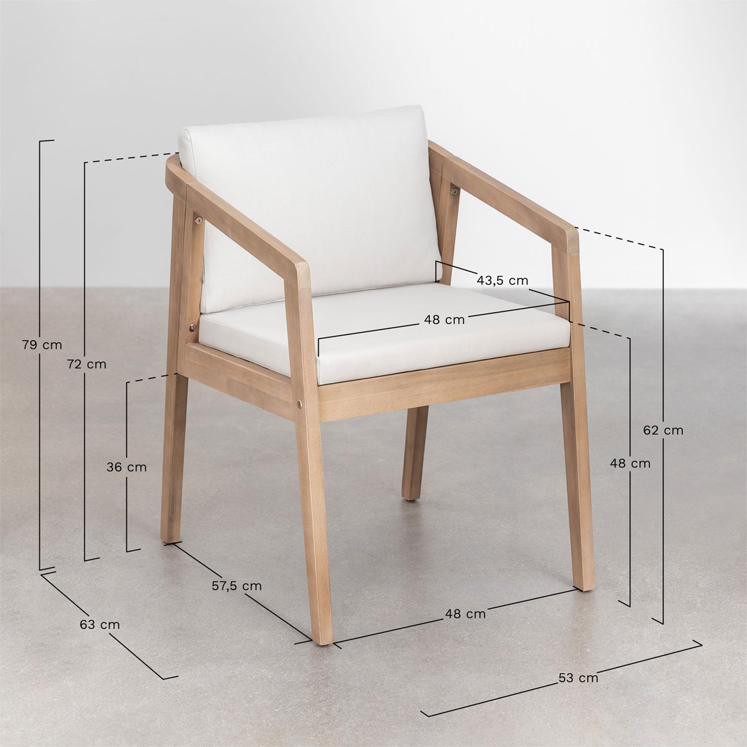 Conjunto de 2 Cadeiras de Jantar – Kaela em Madeira de Acácia - Castanho Acácia Claro e Branco Gardénia