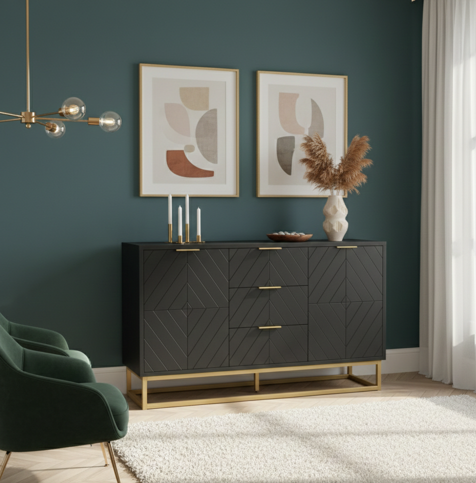 Aparador Auxiliar de Armazenamento – 120x40x76 cm – Preto – MDF e metal