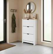 Sapateira Estreita Branca com 3 Gavetas Basculantes - 72x26x112 cm