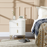 Mesa de Cabeceira com 2 Gavetas 40x40x47 cm Branco e Dourado