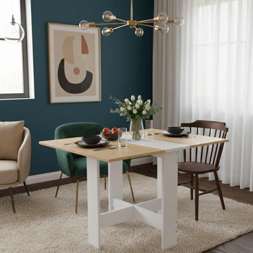 Mesa de Jantar Dobrável Carvalho e Branco 103x76x73,5 cm