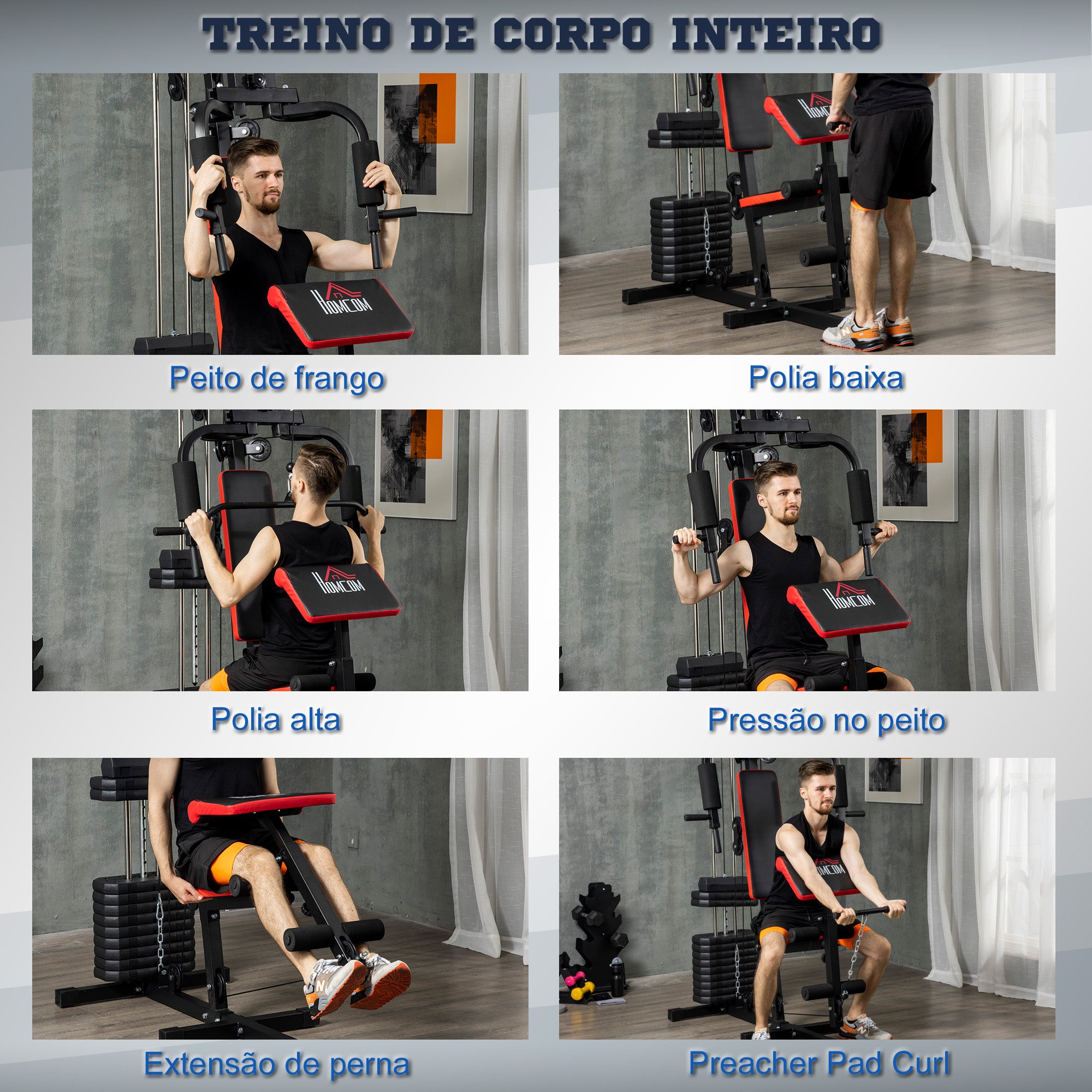 Máquina Multi Estação de Musculação 135x103x210 cm Preto e Vermelho