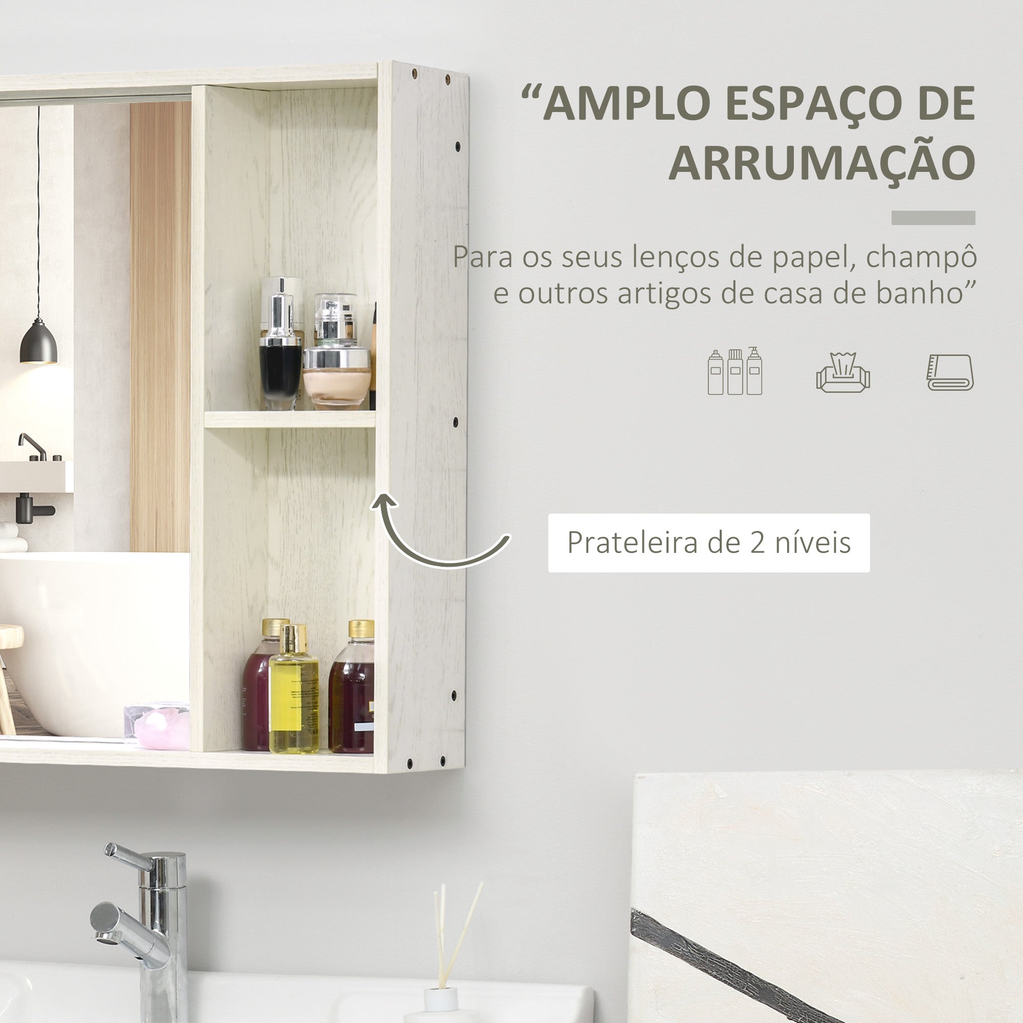 Armário de Casa de Banho com Espelho 63x15x65 cm - Branco