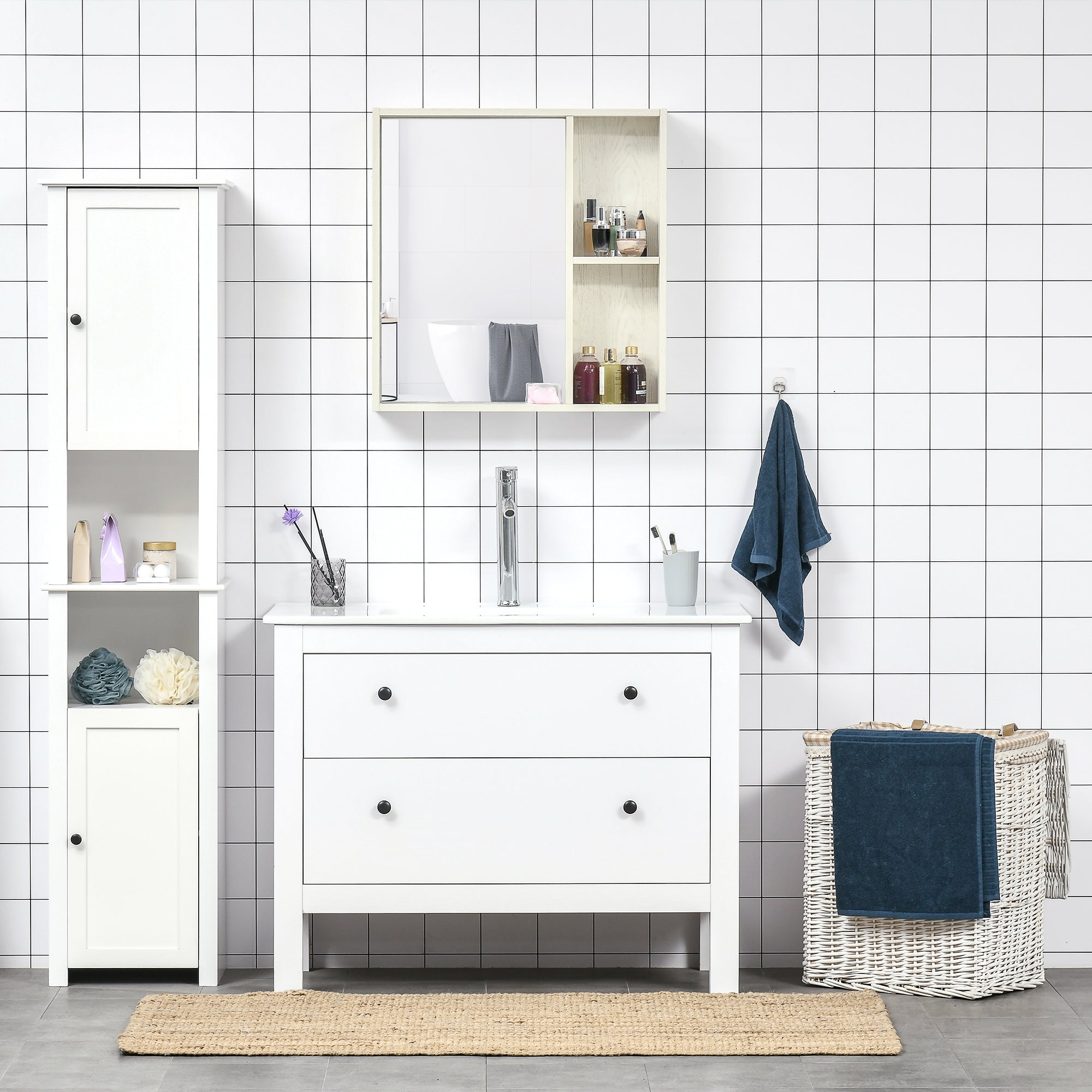 Armário de Casa de Banho com Espelho 63x15x65 cm - Branco