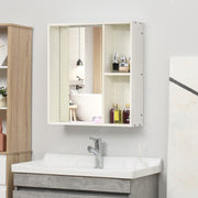 Armário de Casa de Banho com Espelho – 63x15x65 cm – Branco – Melamina de madeira, MDF, vidro