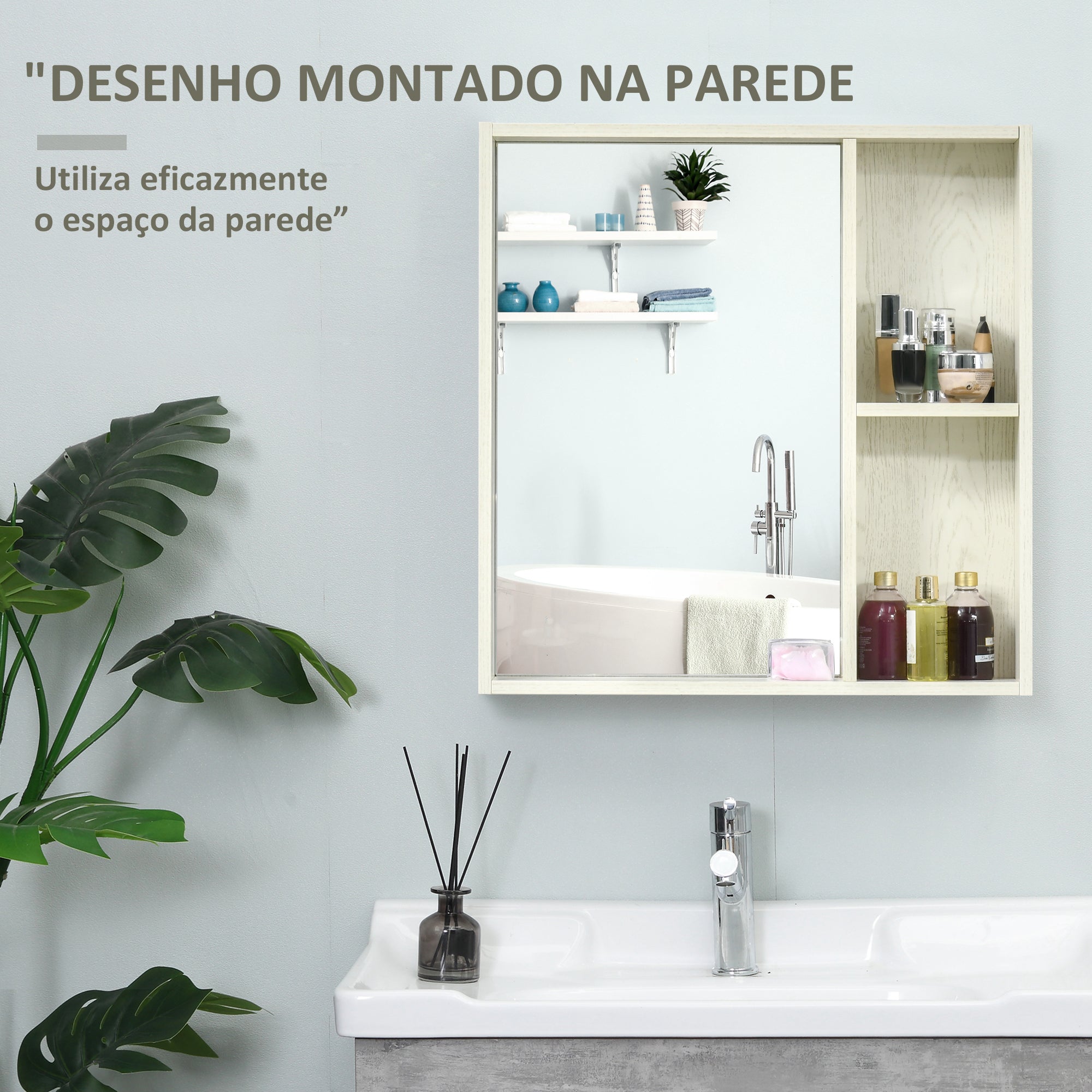 Armário de Casa de Banho com Espelho 63x15x65 cm - Branco