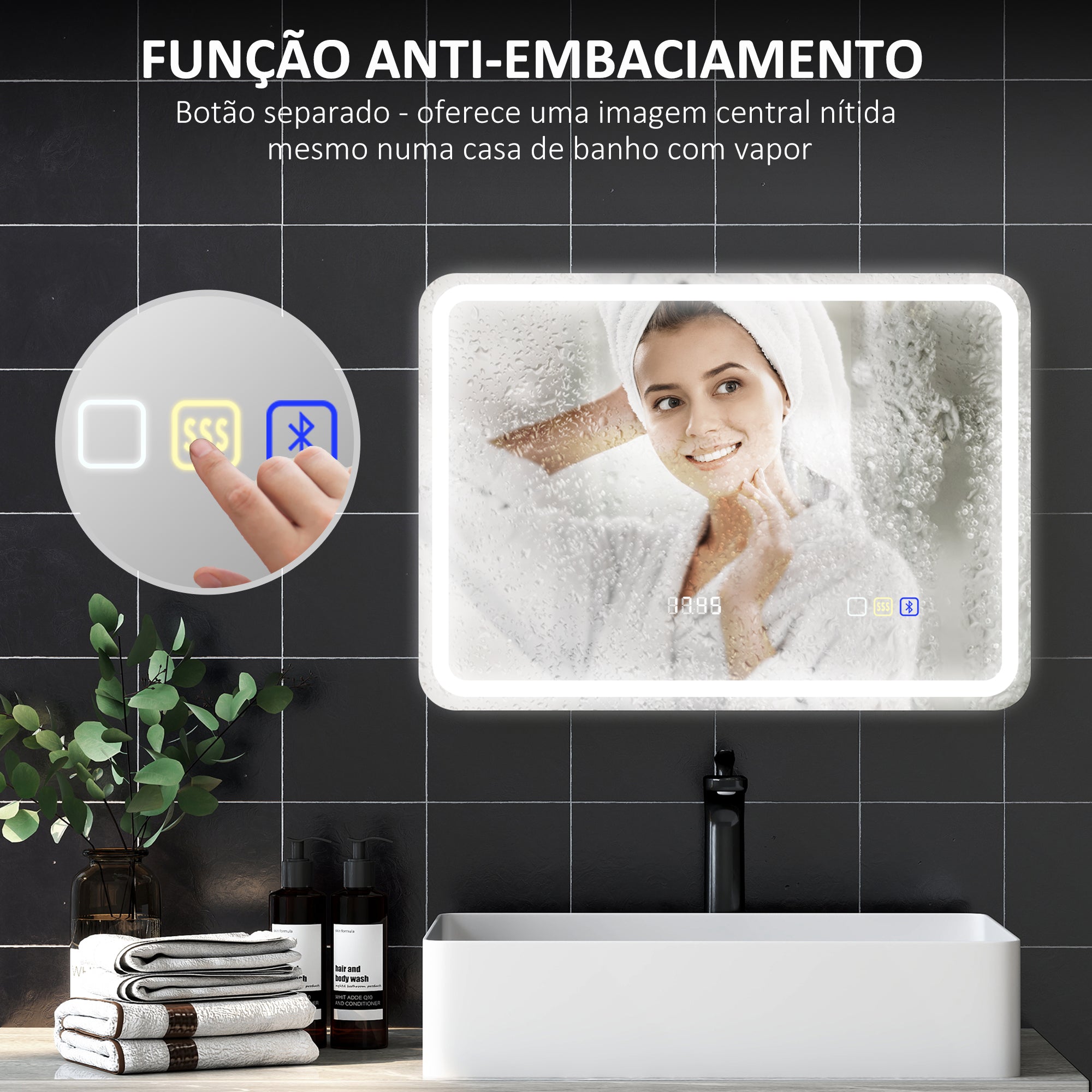 Espelho de Casa de Banho LED 70x50 cm Prata