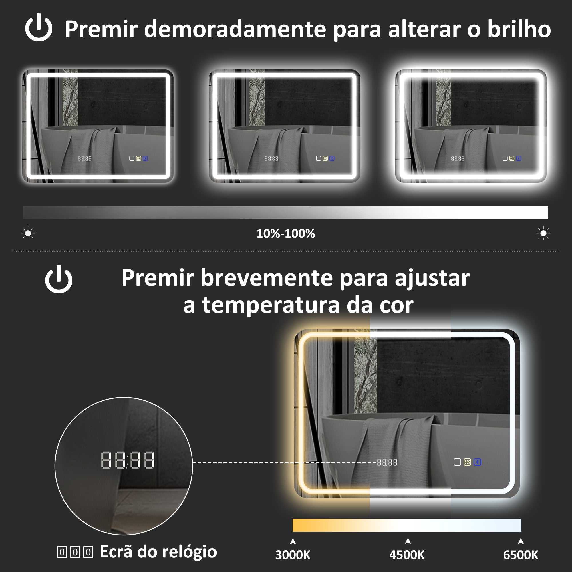 Espelho de Casa de Banho LED 70x50 cm Prata